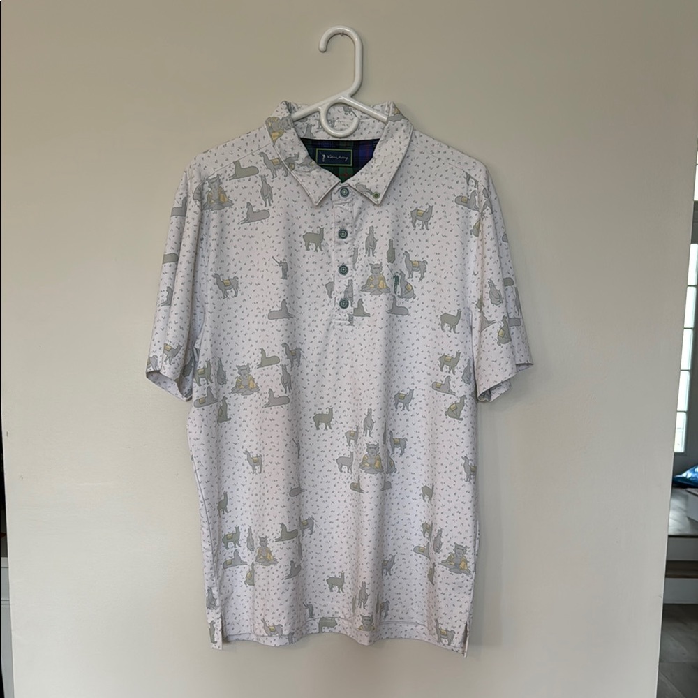 Men's White Polo Shirt with Animal Print